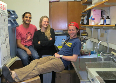 Ravi Nath, Claire Bedbrook and Michael Abrams in the closet where they made their discovery