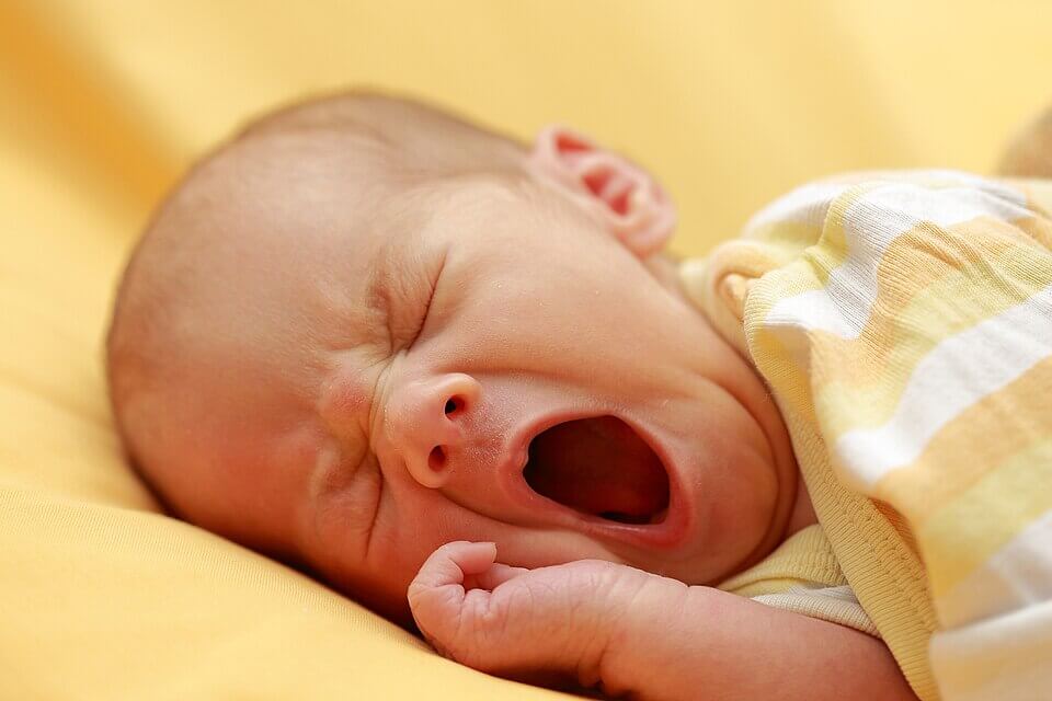 Baby yawning. Wikimedia. CC4